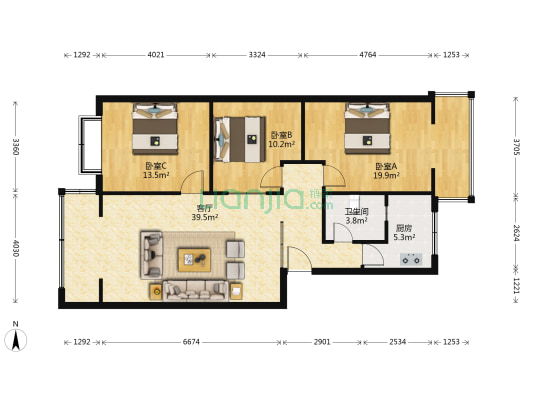 润禾书苑 3室1厅1卫 108平方