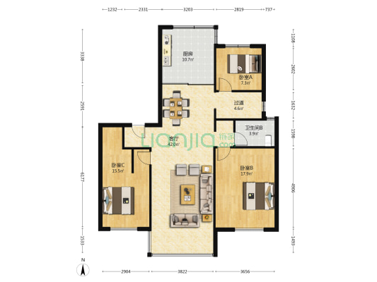 碧桂园太阳城柏丽湾 3室1厅1卫 129平方