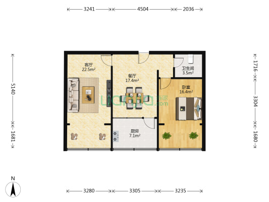 第一劳教所家属院 1室2厅1卫 57平方