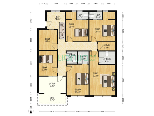 中安路散盘 6室1厅5卫 338平方