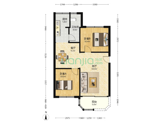 广东省林业科学研究院 2室2厅1卫 64平方