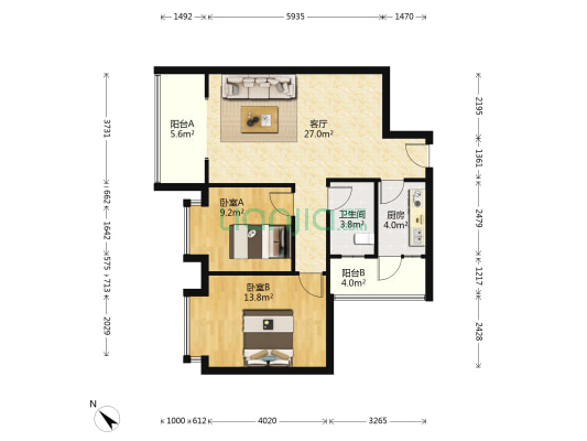 宏瑞阳光郦城 2室1厅1卫 80平方