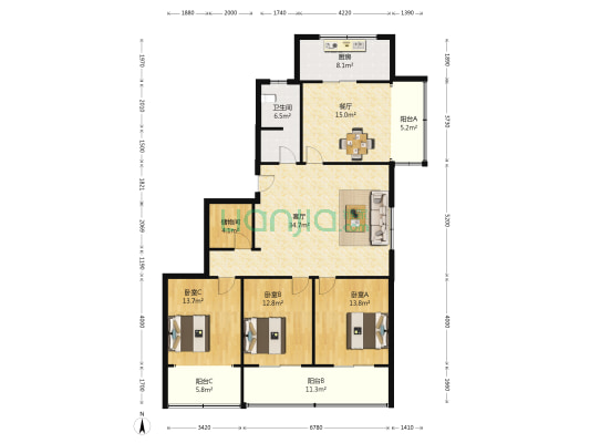 中牌楼东100-1号 3室2厅1卫 156平方