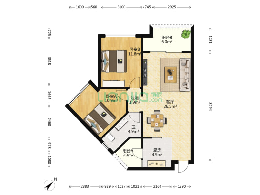景业广场 2室1厅1卫 87平方