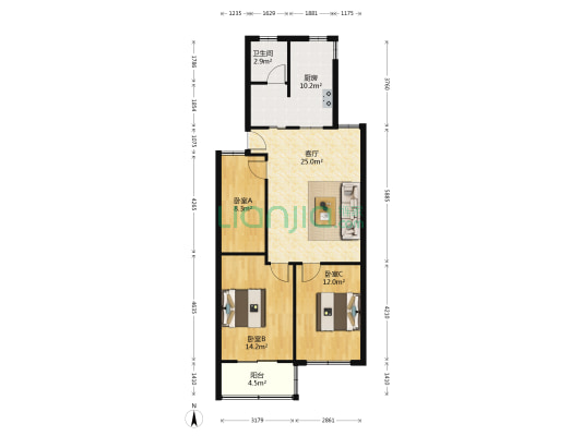 凯旋路112号 3室1厅1卫 88平方