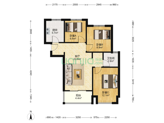 万科美景魅力之城沐阳园 3室1厅1卫 89平方