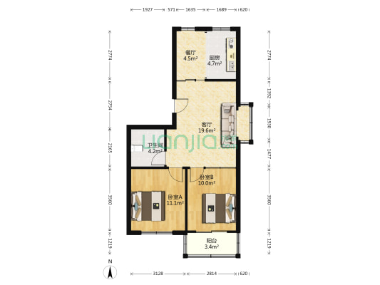 风河人家 2室2厅1卫 72平方
