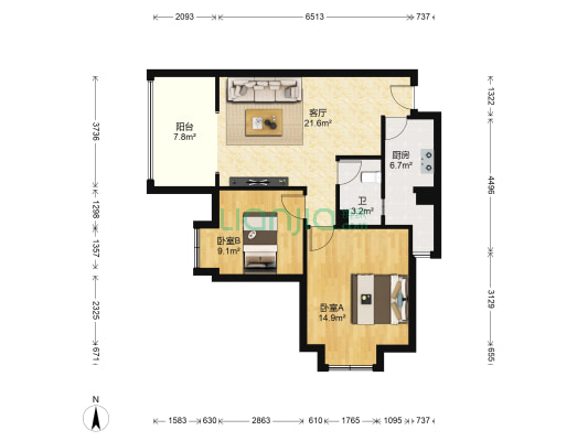 东湖尚岭 2室1厅1卫 74平方