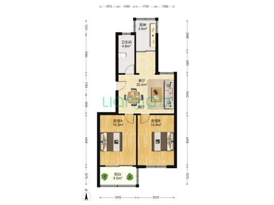 书院坊 2室1厅1卫 78平方