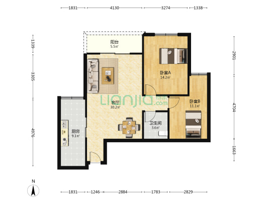 燃气花园住宅 2室1厅1卫 89平方