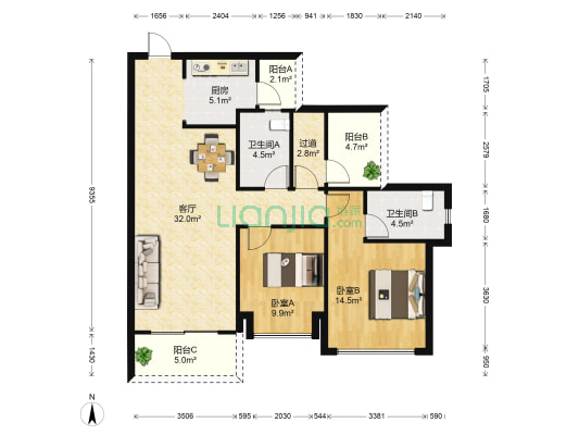 龙光阳光海岸五期 2室1厅2卫 98平方