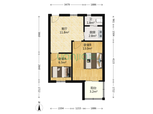 景芳二区 2室1厅1卫 50平方