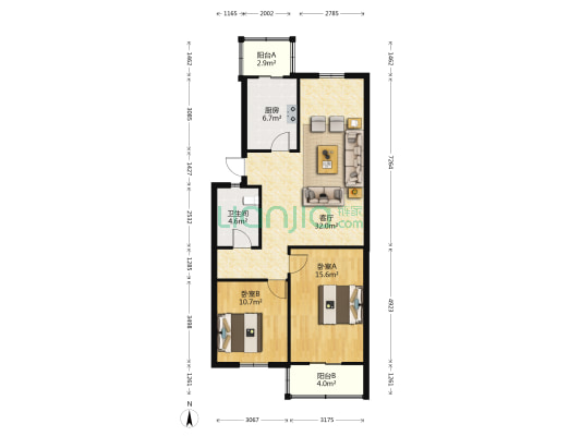 中嘉花园澄水苑 2室1厅1卫 93平方