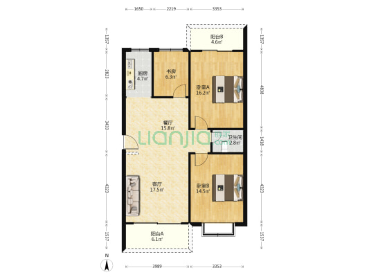 华山菜场综合楼 3室2厅1卫 99平方