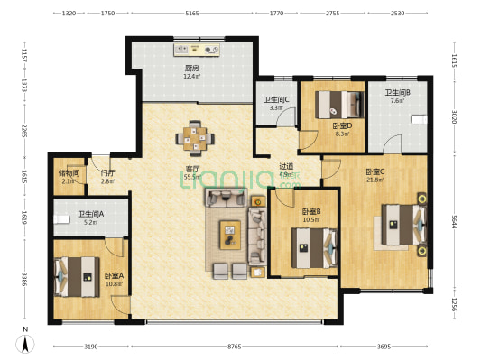 润府 4室1厅3卫 191平方