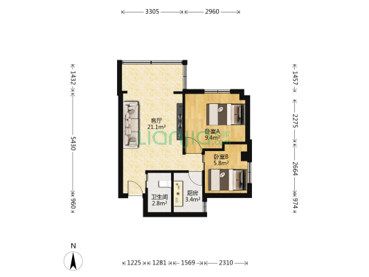 共和大厦 2室1厅1卫 50平方