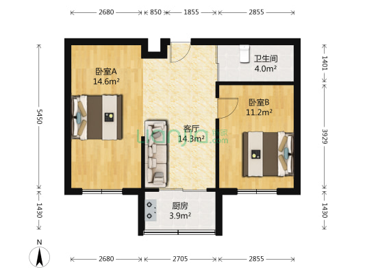 鸿景园 2室1厅1卫 71平方