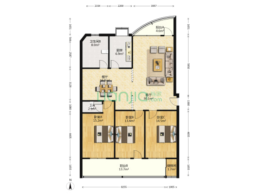 滨湖西路22号 3室2厅2卫 135平方