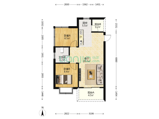 兆信·星悦湾 2室1厅1卫 65平方