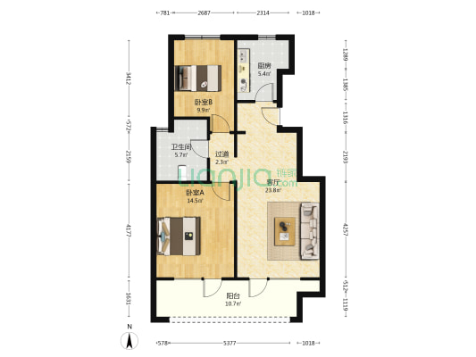 牛驼温泉孔雀城珑泉苑 2室1厅1卫 85平方