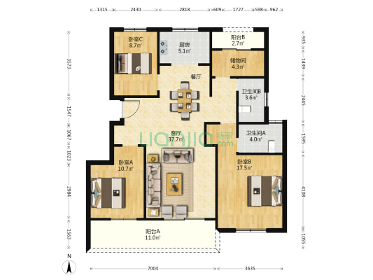 祥生金麟府 3室1厅2卫 122平方