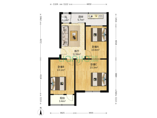 啤酒厂宿舍 3室1厅1卫 73平方