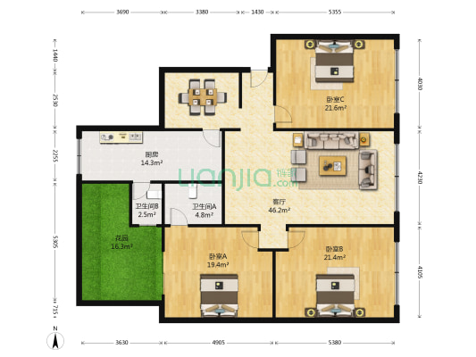 金马路二段135号 3室1厅2卫 145平方