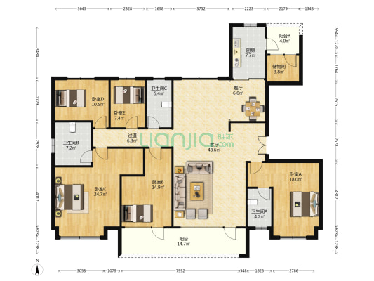 碧桂园翡翠台 5室2厅3卫 228平方