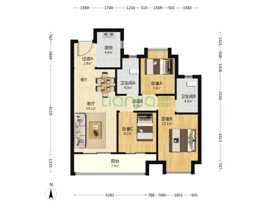 泽信·长虹云筑 3室1厅2卫 96平方