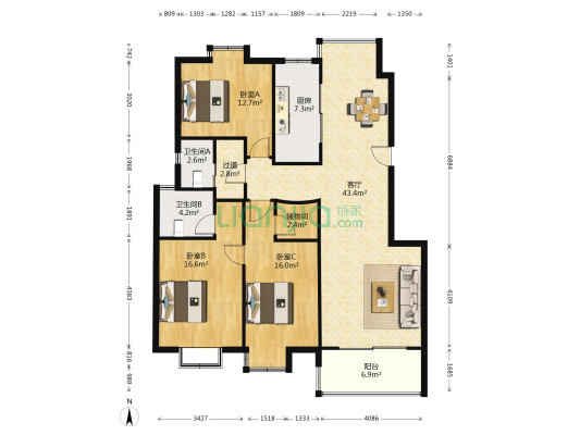 金基翠城 3室1厅2卫 134平方