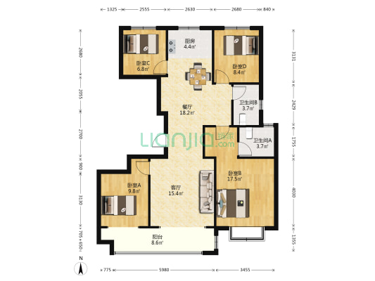 中房·爱悦城一期泓墅 4室2厅2卫 116平方