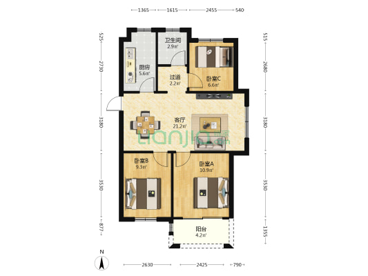 莱蒙湖畔 3室1厅1卫 91平方