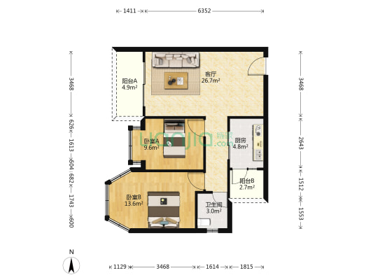 光耀·荷兰水乡三期一组团 2室1厅1卫 83平方