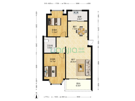 中港浅水湾 2室2厅1卫 87平方
