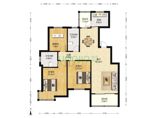 顺达花苑东区 2室1厅2卫 120平方