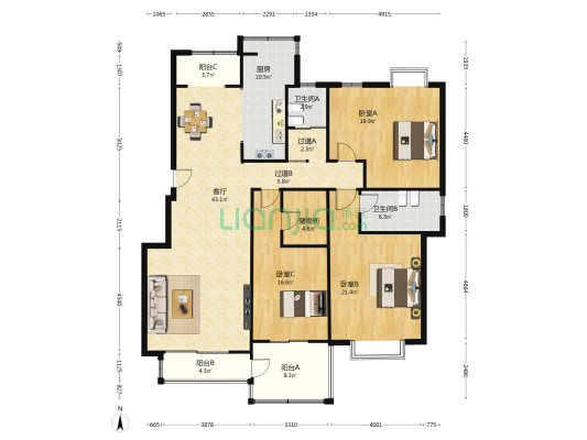 清和园 3室1厅2卫 175平方