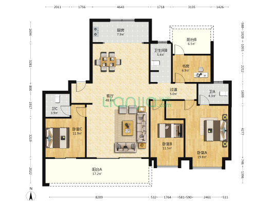 城发恒伟洋湖映2009 4室1厅3卫 176平方