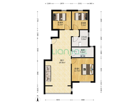 古镇新城璞园 3室1厅1卫 98平方