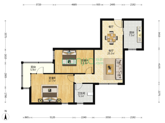 古美公寓 2室1厅1卫 106平方