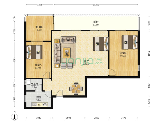 尚景峰大厦 3室1厅1卫 135平方