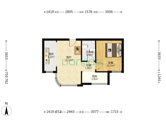 美的·拉德芳斯北区 1室1厅1卫 65平方