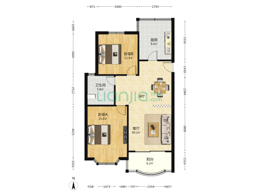 东旺家苑 2室1厅1卫 88平方