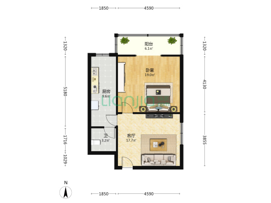 香榭里舍小区 1室1厅1卫 75平方