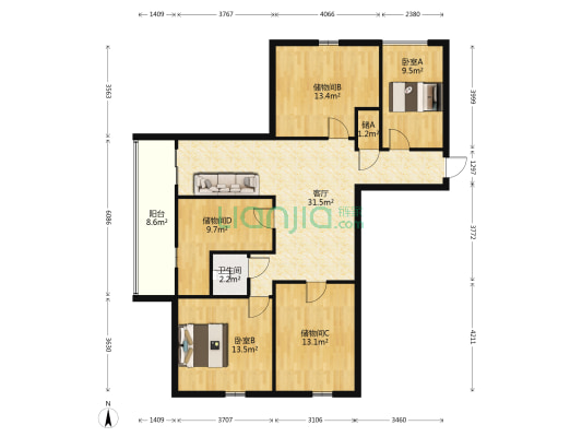 徐公桥花园 2室1厅1卫 147平方