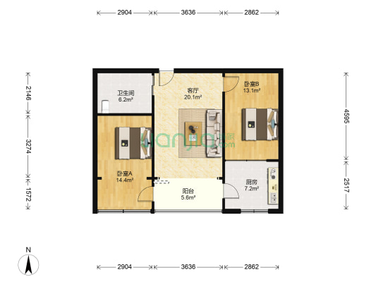 洄水湾住宅小区 2室1厅1卫 84平方
