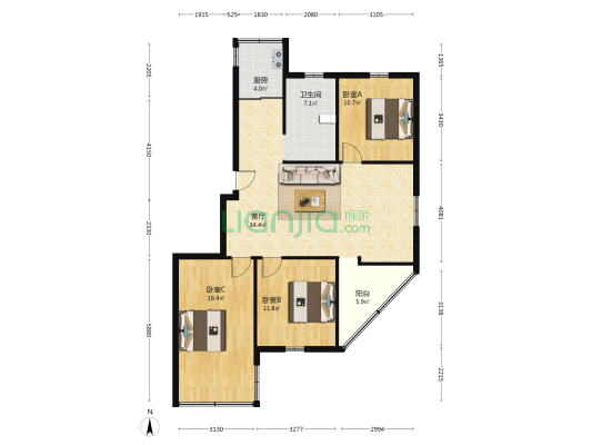 龙眠山路66号 3室1厅1卫 106平方