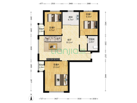 郡原小石城二期C区 3室1厅1卫 93平方