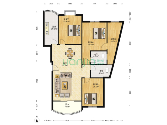 丽江泊林 3室1厅2卫 138平方