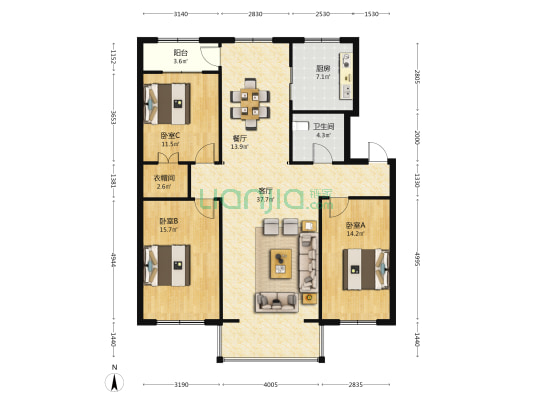 平安小区(船营区) 3室2厅1卫 138平方