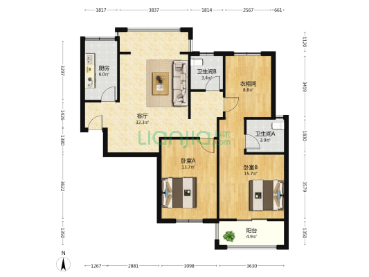 烽火·馨德紫園 2室1厅2卫 115平方